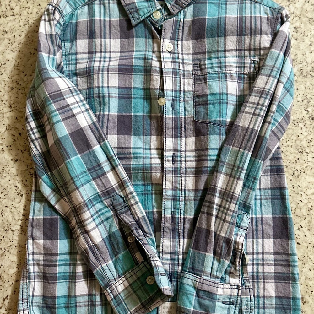 Carter's Blue-Green and Gray Plaid Button Down Shirt